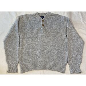 Vintage Dimension Milford USA Sweater Sz XL Leather Buttons Henley Wool Blend